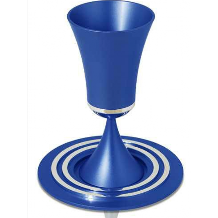 Kiddush Cup with Saucer in Colorful Anodized Aluminum by Nadav Art Blue