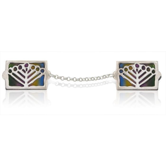 Sterling Silver Tallit Clips with Enamel and Menorah by Nadav Art