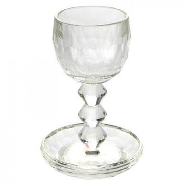 Crystal Kiddush Cup with Saucer in Diamond Design