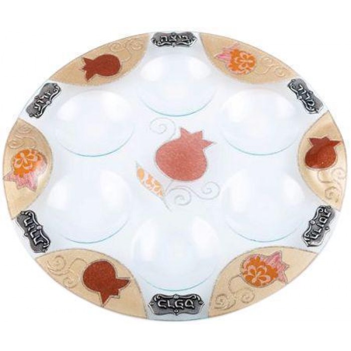 Glass Seder Plate with Pomegranates in Red Tones