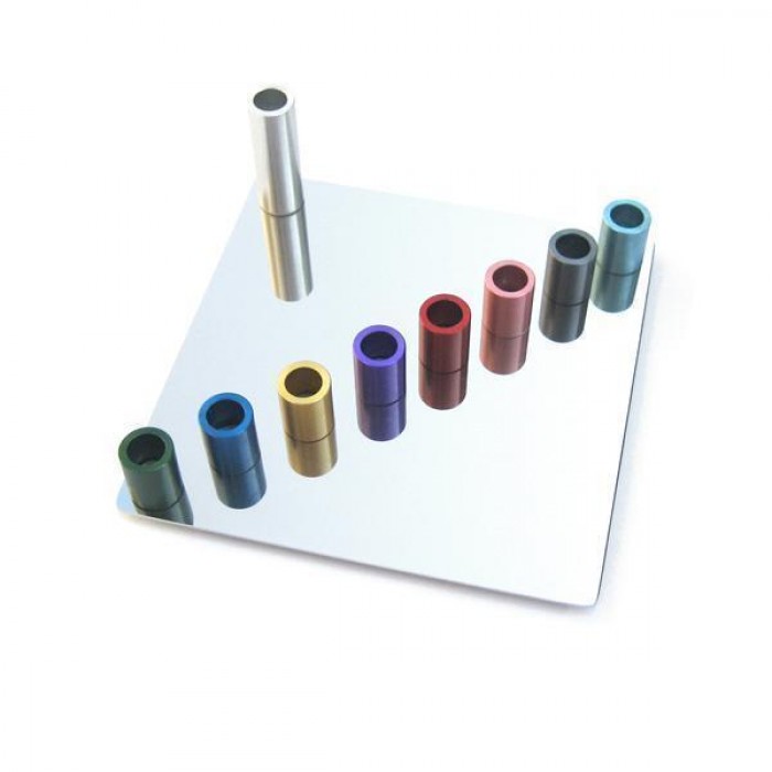 Travel Mini Menorah in Anodized Aluminum & Stainless Steel by Laura Cowan