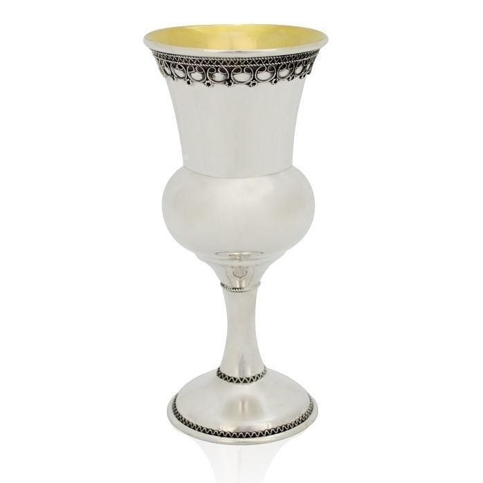 Kiddush Cup in Sterling Silver with Bold Filigree Design by Nadav Art
