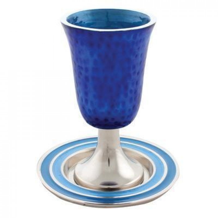 Kiddush Cup with Saucer in Blue Aluminum