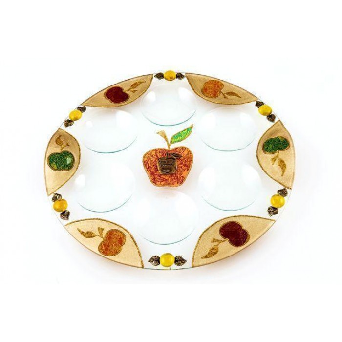 Rosh Hashanah Seder Plate with Apple Motif in Glass