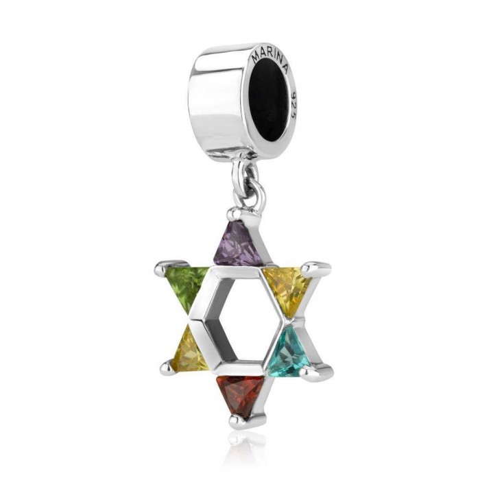 Sterling Silver Star of David with Jewel-Toned Stones

