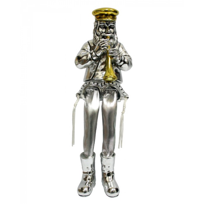 Polyresin Silver Sitting Hassidic Clarinet Player Figurine with Cloth Legs
