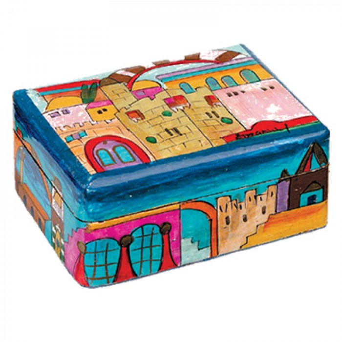 Yair Emanuel Travel Candlestick Box with Jerusalem Image