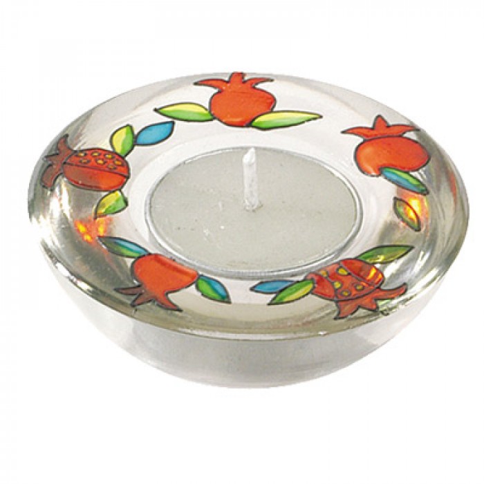 Yair Emanuel Glass Candle Holder with Pomegranate Design