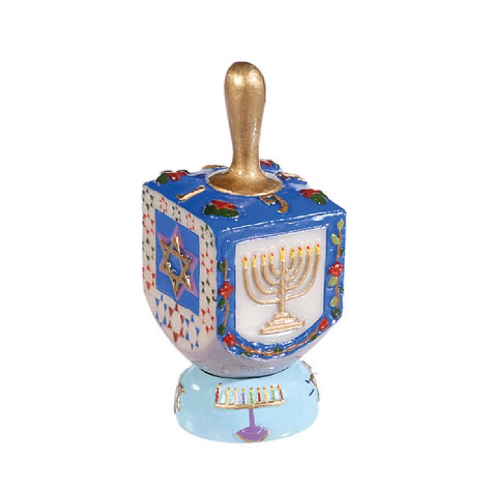 Yair Emanuel Ceramic Hanukkah Dreidel with Star of David, Menorah Design & Stand