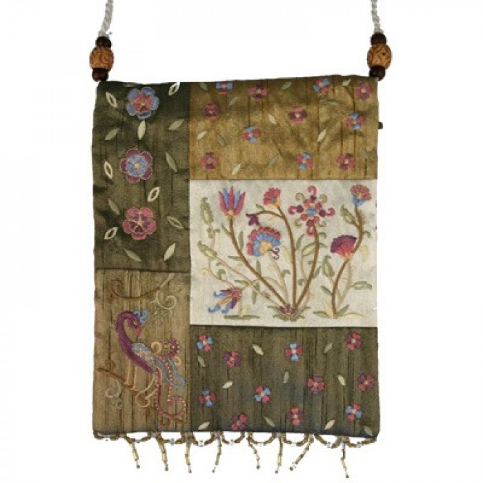 Yair Emanuel Floral Applique Embroidered Bag in Gold