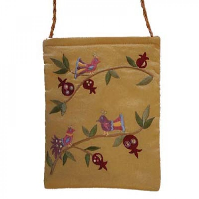 Yair Emanuel Gold Bag with Embroidery of Birds on Branches