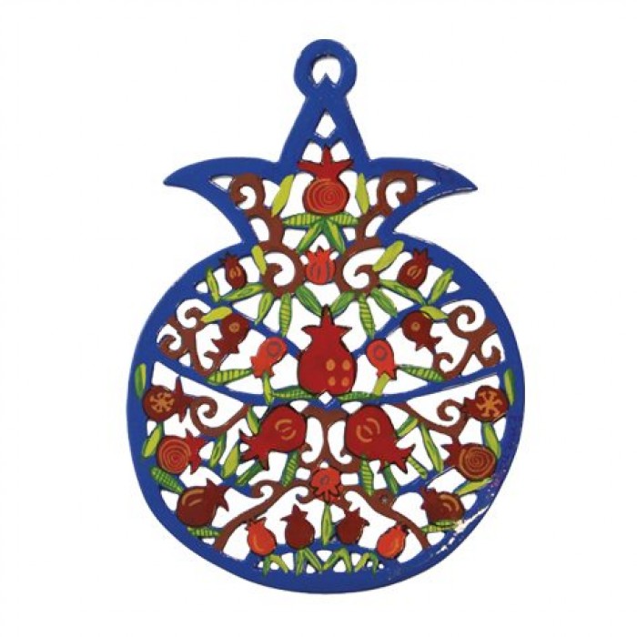 Yair Emanuel Laser Cut Hand Painted Pomegranate Wall Hanging