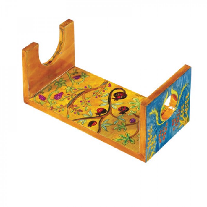 Yair Emanuel Hand-Painted Wood Shofar Stand with Seven Species Design (Large)