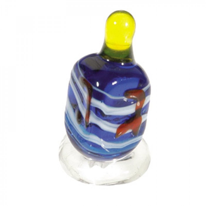 Yair Emanuel Exclusive Glass Dreidel with Blue and Yellow Design