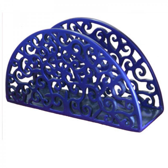 Yair Emanuel Aluminum Semi Circle Napkin Holder with Oriental Design in Blue