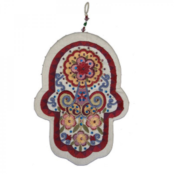 Yair Emanuel Embroidered Large Hamsa with Crystals - Oriental - White
