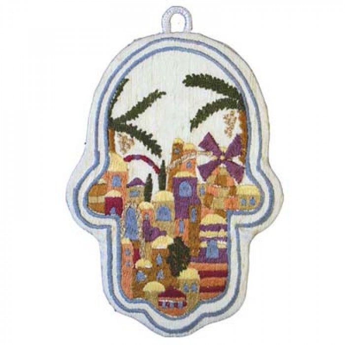 Yair Emanuel Embroidered Hamsa with Jerusalem Design - Large
