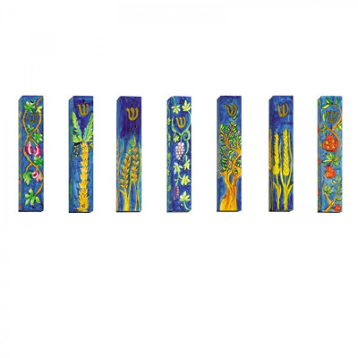 Set of Seven Mezuzah's with the Species of Israel by Yair Emanuel