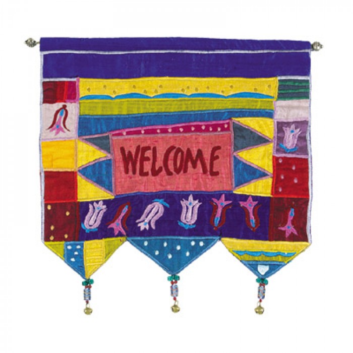 Yair Emanuel Multicolored Wall Hanging with Welcome Greeting and Flowers
