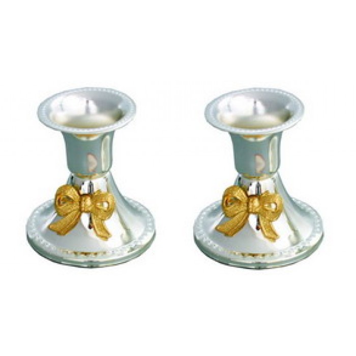 Papillon Candlesticks with Bow and Pearls in Nickel
