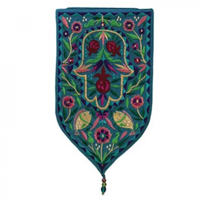 Yair Emanuel Hamsa Shield Tapestry (Large/ Turquoise)