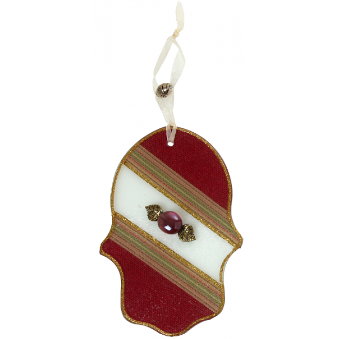 Large Glass Hamsa in Red and Gold