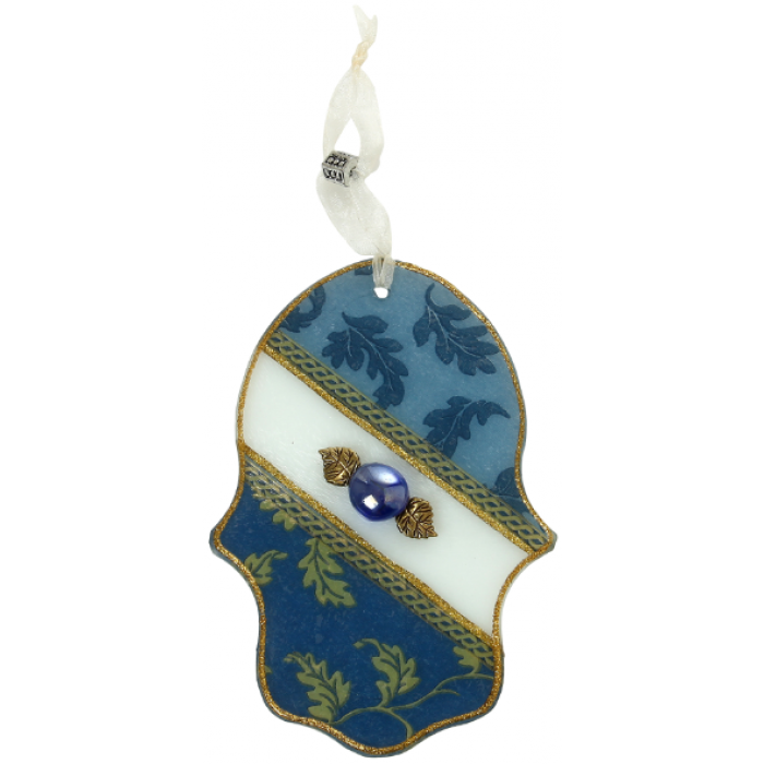 Large Glass Hamsa in Blue and Gold