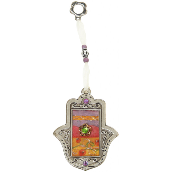 Pewter Decorated Colorful Hamsa