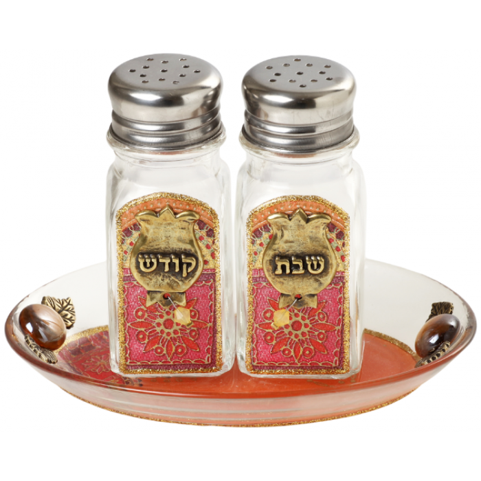 Shabbat Glass Salt and Pepper Shakers with Abstract Jerusalem