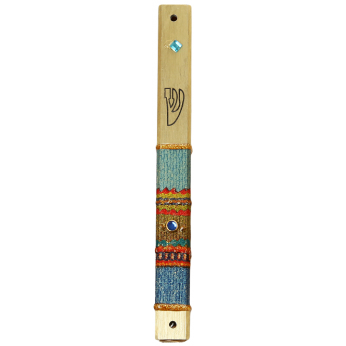 Metal Mezuzah of Gold with Blue Fabric