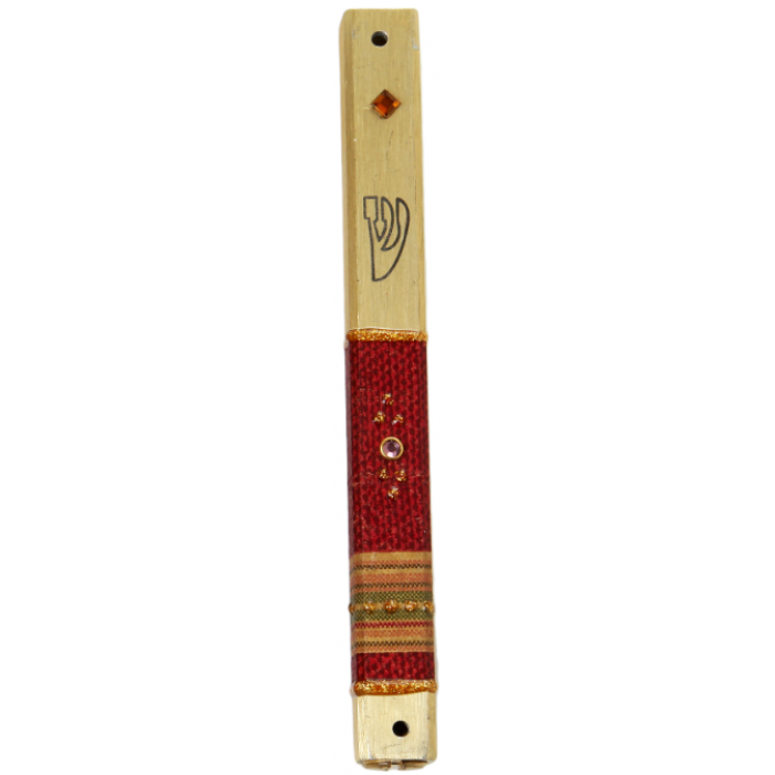 Metal Mezuzah of Gold with Red Fabric