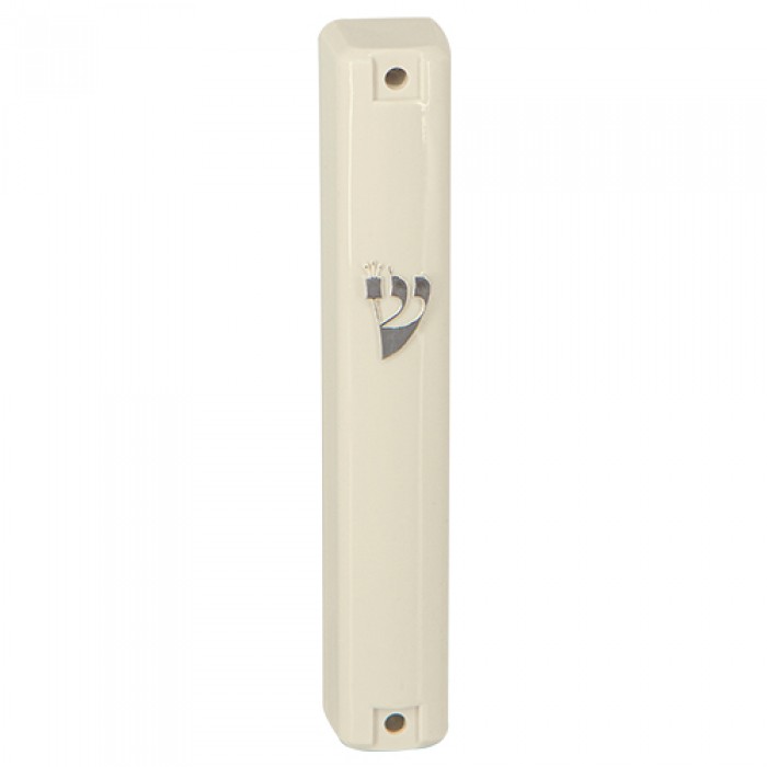 Plastic Mezuzah with Hebrew Letter Shin and Block Shape