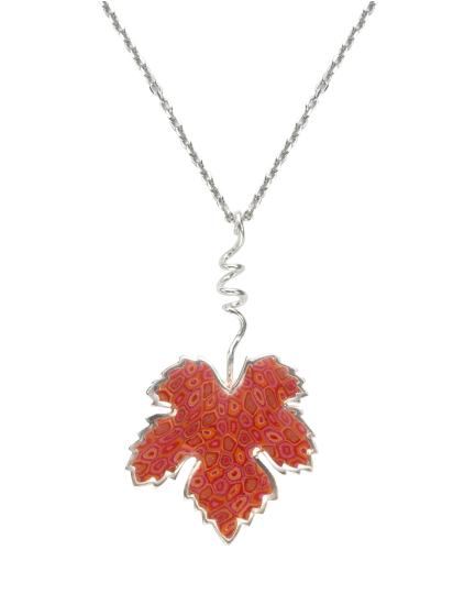 Necklace with Mosaic Red Leaf Pendant