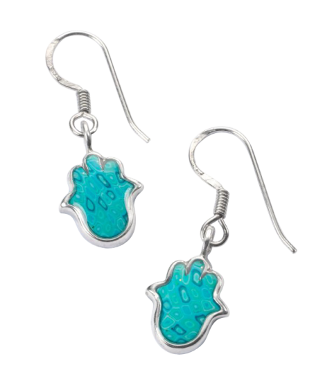 Hamsa Earrings with Mosaic Turquoise Pattern