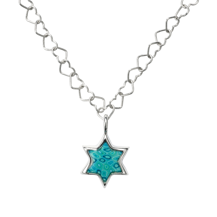 Turquoise Star of David Pendant with Heart Chain Necklace