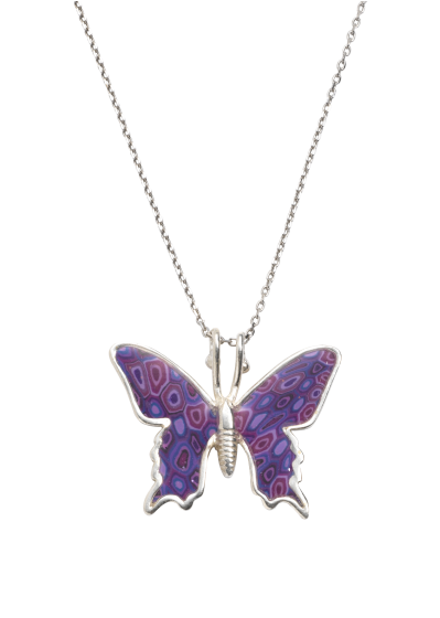 Necklace with Purple Mosaic Butterfly Pendant
