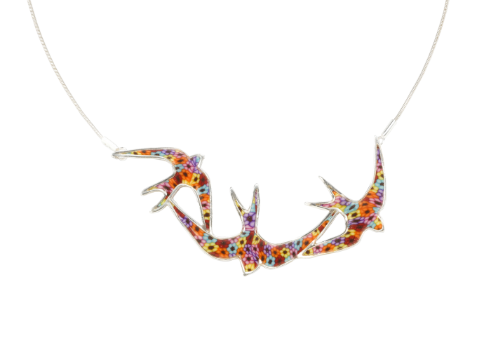 Necklace with Millefiori Bird Trio Pendant