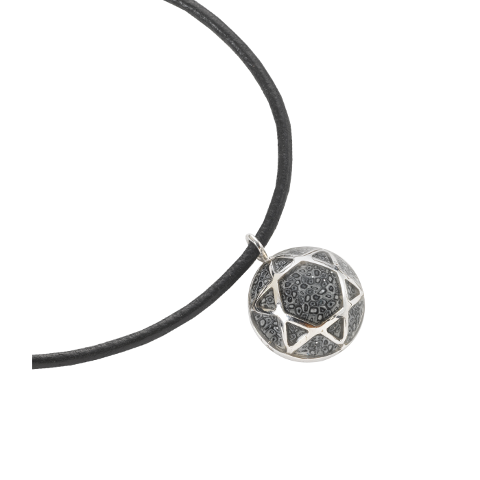 Grey Star of David Convex Circle Pendant with Leather Necklace