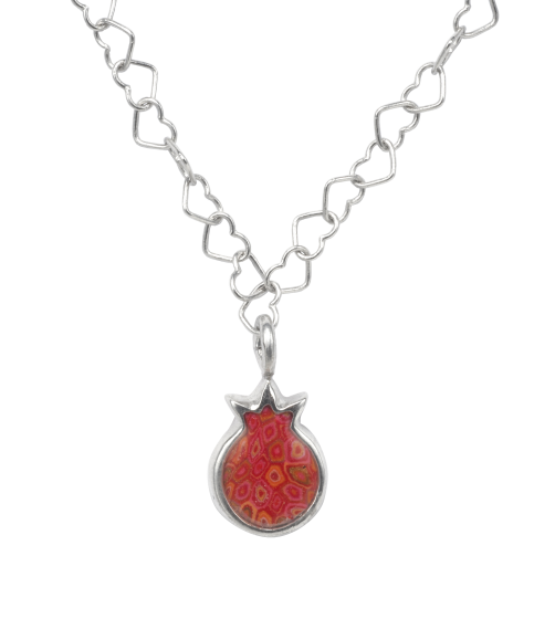 Red Pomegranate Pendant with Heart Chain Necklace