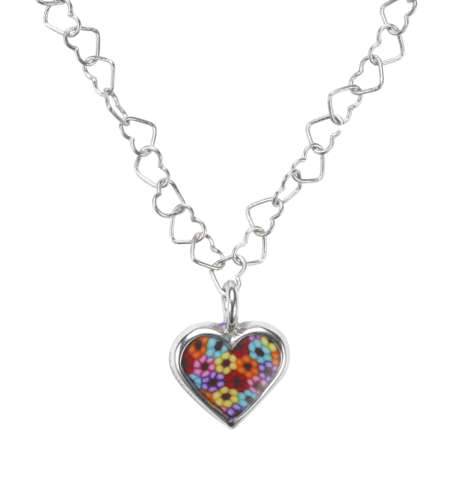 Heart Chain Necklace with Millefiori Heart Pendant