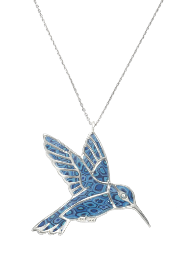Necklace with Mosaic Blue Hummingbird Pendant