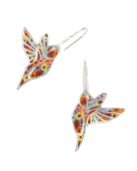 Hook Earrings with Millefiori Hummingbird Charms