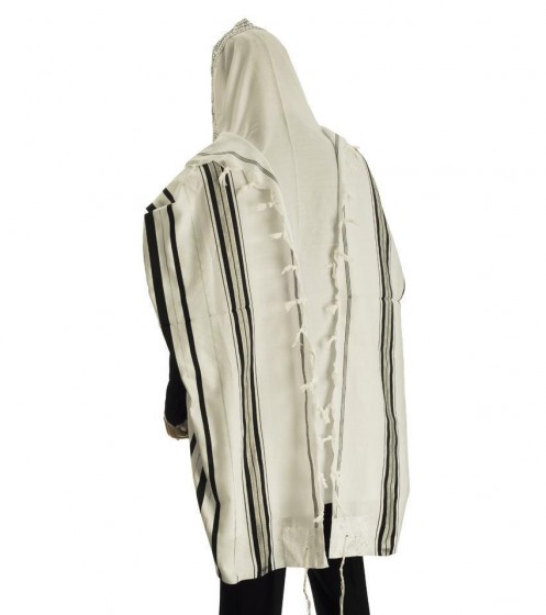 Hadar Tallit with Black Stripes and Atara with Blessing