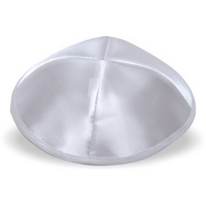 Silver Satin Kippah with Four Sections and Rim