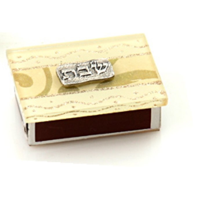 Glass Matchbox for Shabbat with Neutral Gold Pattern