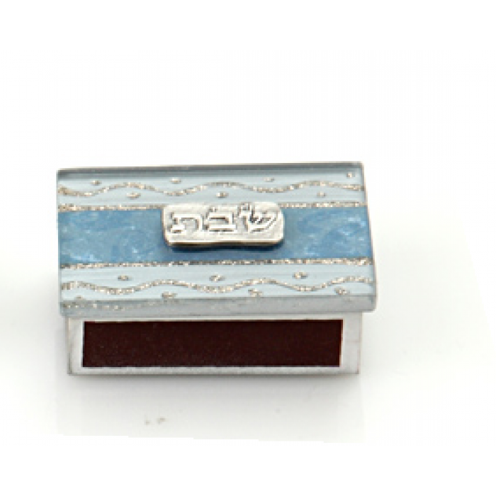 Glass Matchbox for Shabbat with Light Blue Stripe