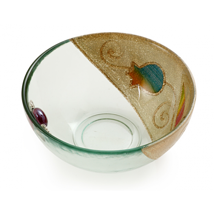 Glass Serving Bowl with Pomegranate Motif