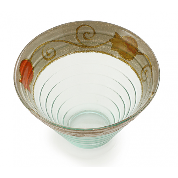 Glass Serving Bowl with Colored Pomegranate Motif