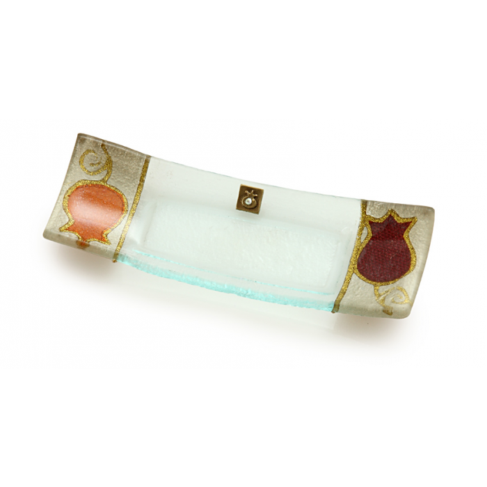 Glass Serving Dish with Rectangular Shape and Pomegranate Motif