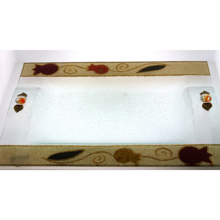 Glass Serving Tray with Pomegranate Decor